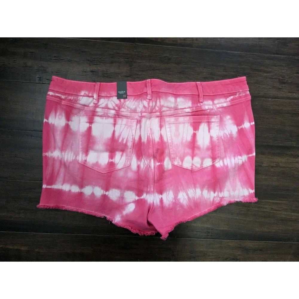 Torrid Pink‎ Tie Dye Mid Rise Denim Shorts Plus Size 24 Cut Off Stretch NWT